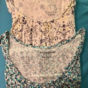 Croft & Barrow 2 Women's Sleeveless Pintuck Tops - White/Gray and Teal/Gray